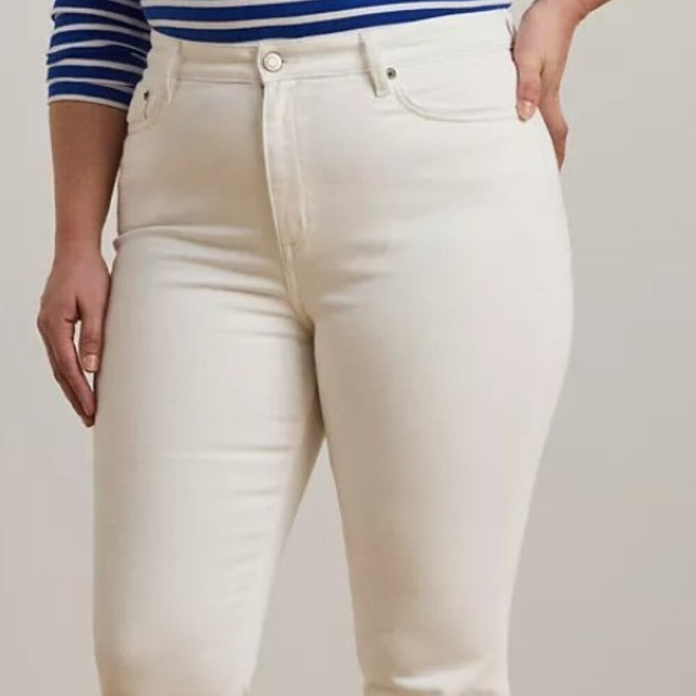 Lauren Ralph Lauren High-Rise Straight Ankle White Jeans, Size 22W